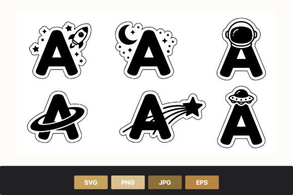 Black Letter A Space Icon Set for Creative Projects