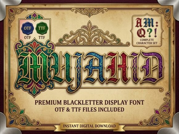 Exploring the Elegance of Mujahid: A Premium Blackletter Font for Gothic-Inspired Design