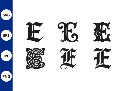 Ornate Blackletter E Monogram Set: A Timeless Typography Resource for Creative Projects