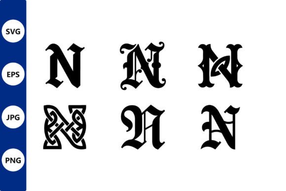 Ornate Blackletter N Glyphs in Dramatic